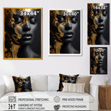 Designart "Black And Gold Gilded Woman Photo III" Woman Wall Decor Gold - Glam Living Room Framed Canvas Art