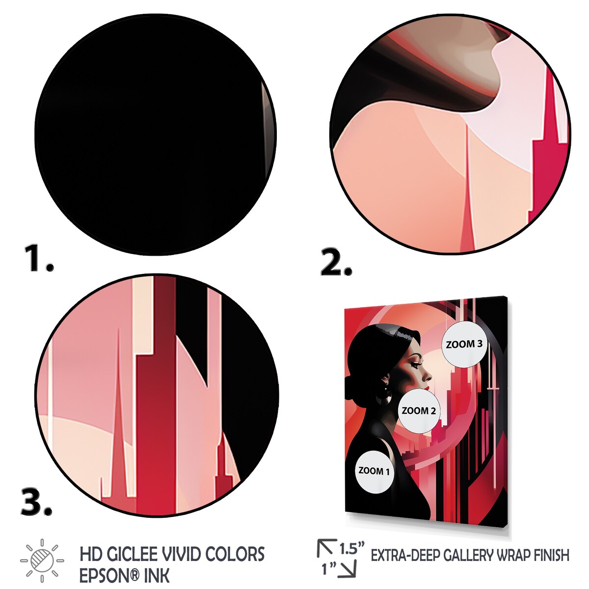 Designart "Black And Pink Art Deco Woman Beauty III" Woman Wall Decor Black - Glam Living Room Framed Canvas Art
