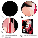 Designart "Black And Pink Art Deco Woman Beauty III" Woman Wall Decor Black - Glam Living Room Framed Canvas Art