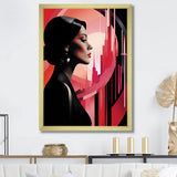 Designart "Black And Pink Art Deco Woman Beauty III" Woman Wall Decor Black - Glam Living Room Framed Canvas Art