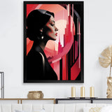 Designart "Black And Pink Art Deco Woman Beauty III" Woman Wall Decor Black - Glam Living Room Framed Canvas Art