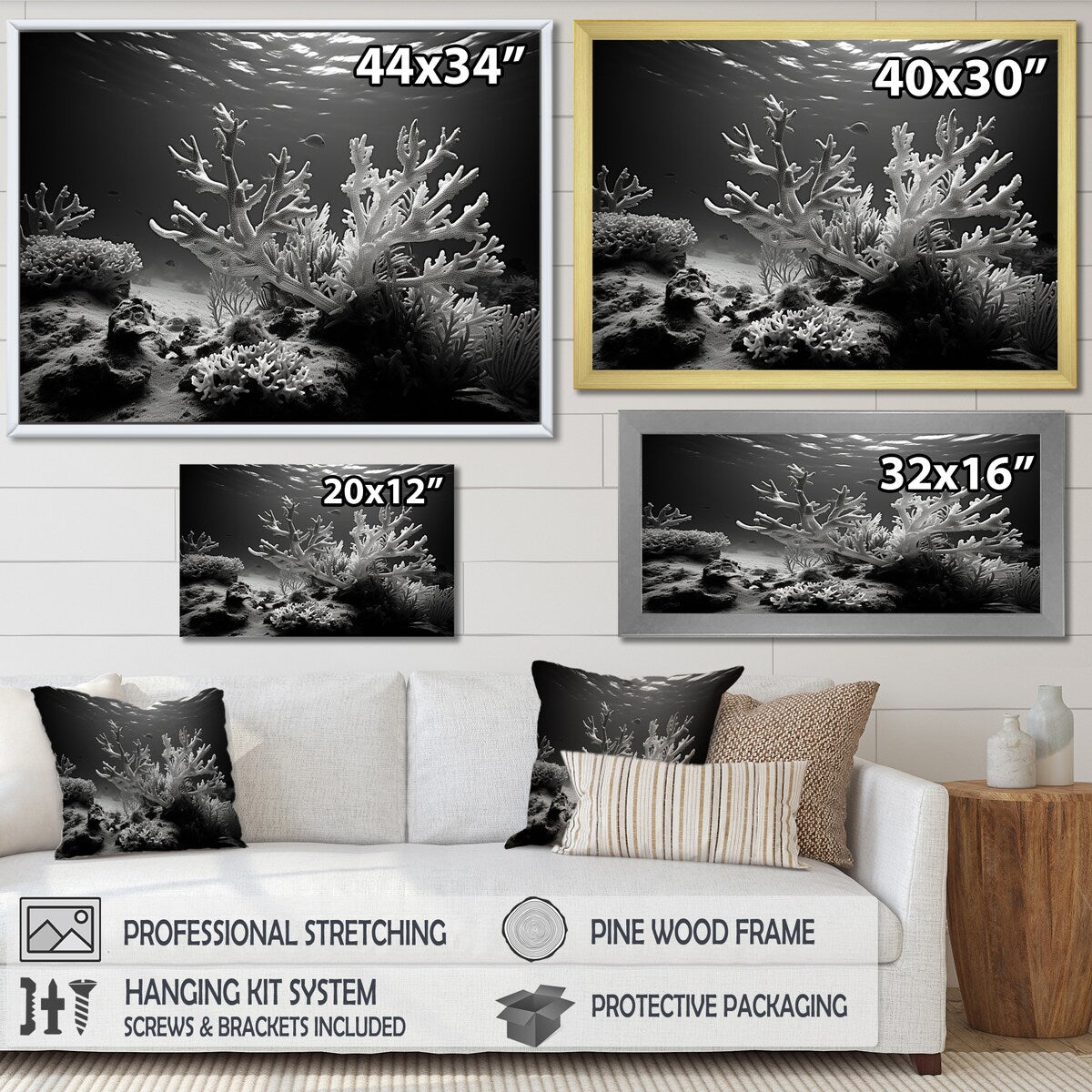 Designart "Black And White Coral Anemone Kingdom V" Coastal Coral Under Water Wall Art