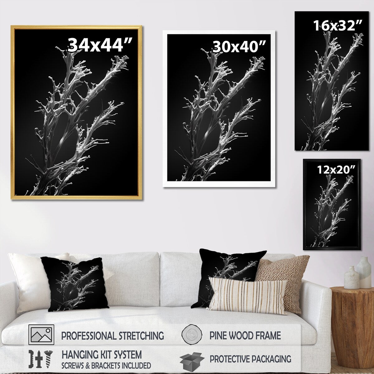 Designart "Black And White Coral Plant " Coastal Coral Under Water Wall Art