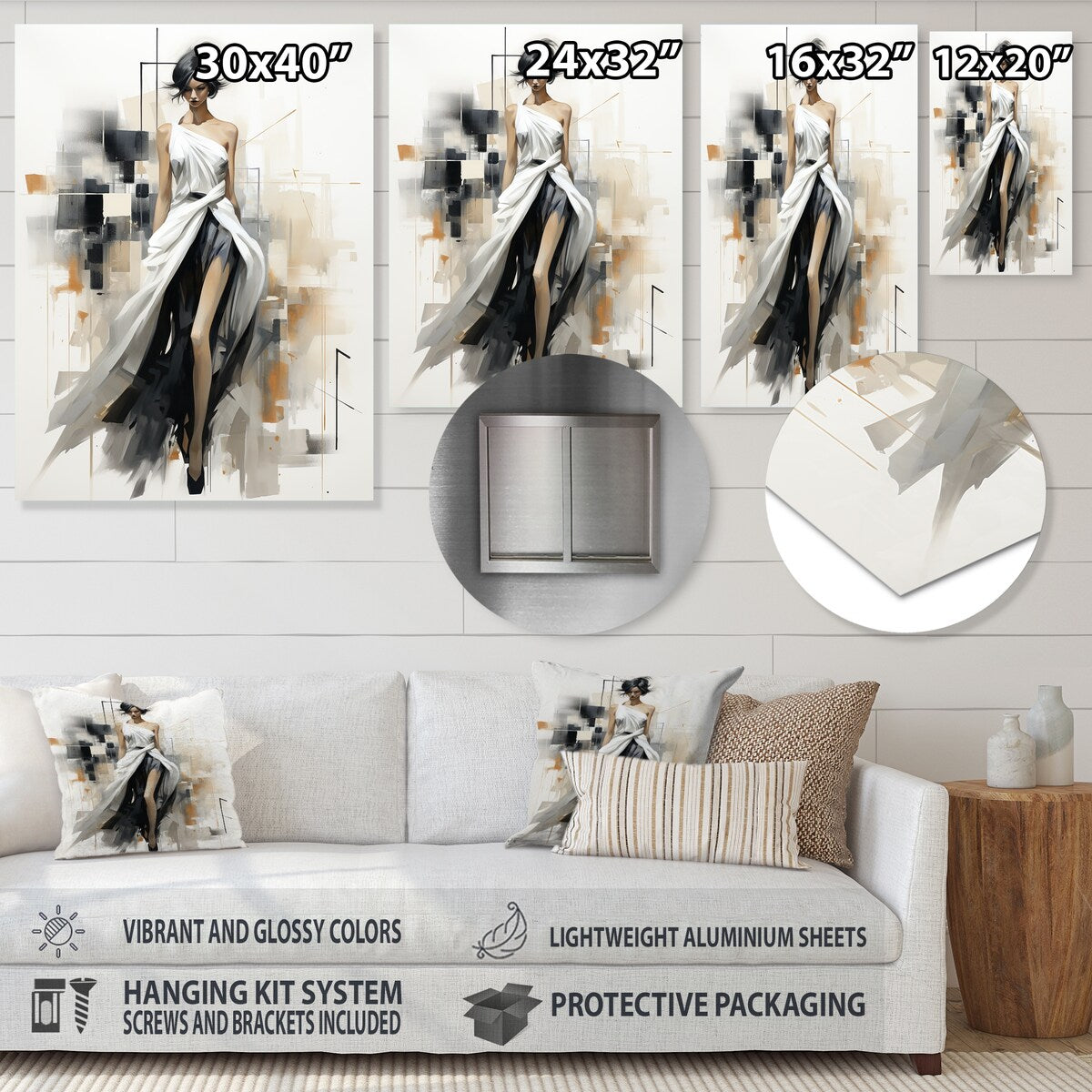 Designart "Black And White Fashion Top Model Woman Runway II" Fashion Illustration Metal Wall Art - Glam Metal Art Work