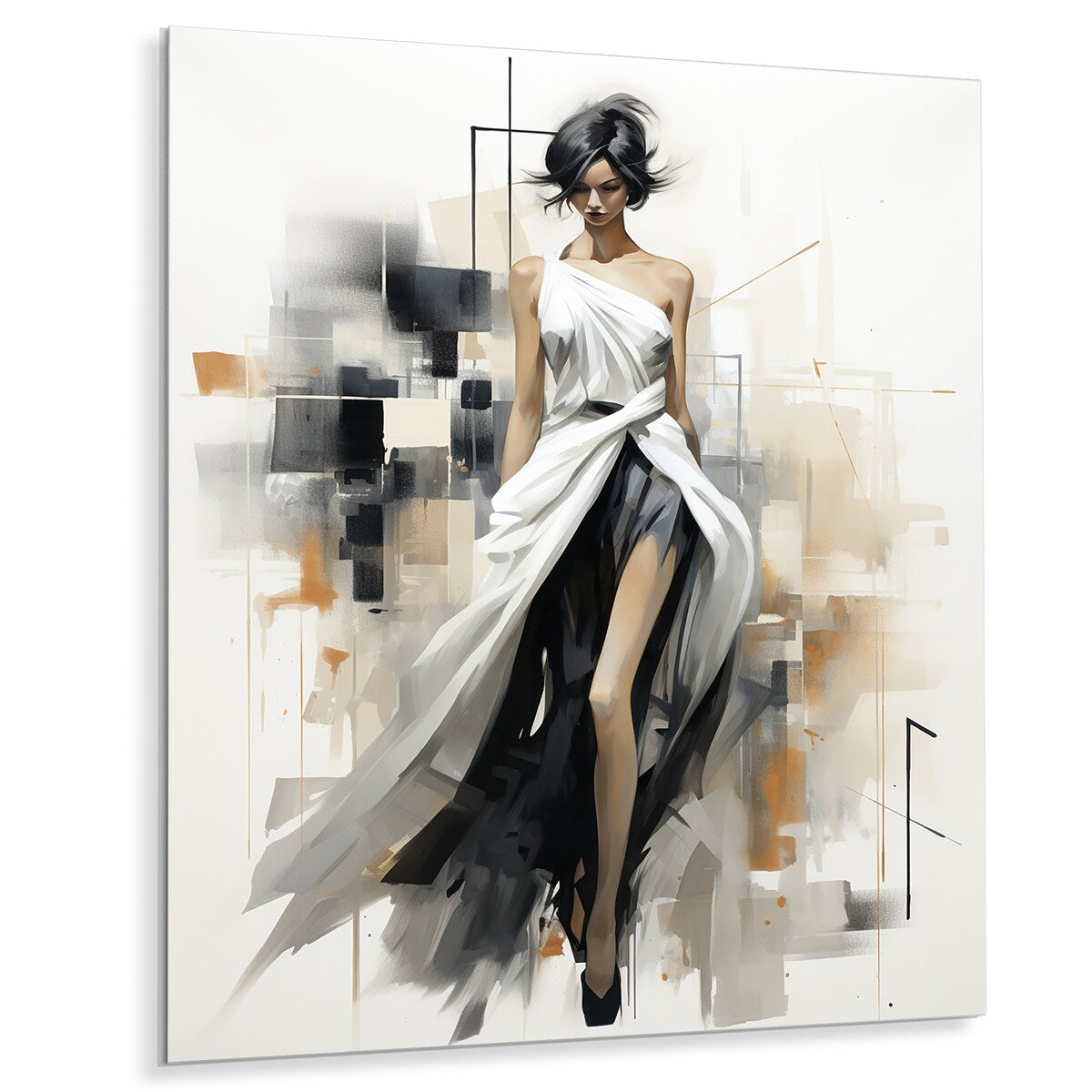 Designart "Black And White Fashion Top Model Woman Runway II" Fashion Illustration Metal Wall Art - Glam Metal Art Work
