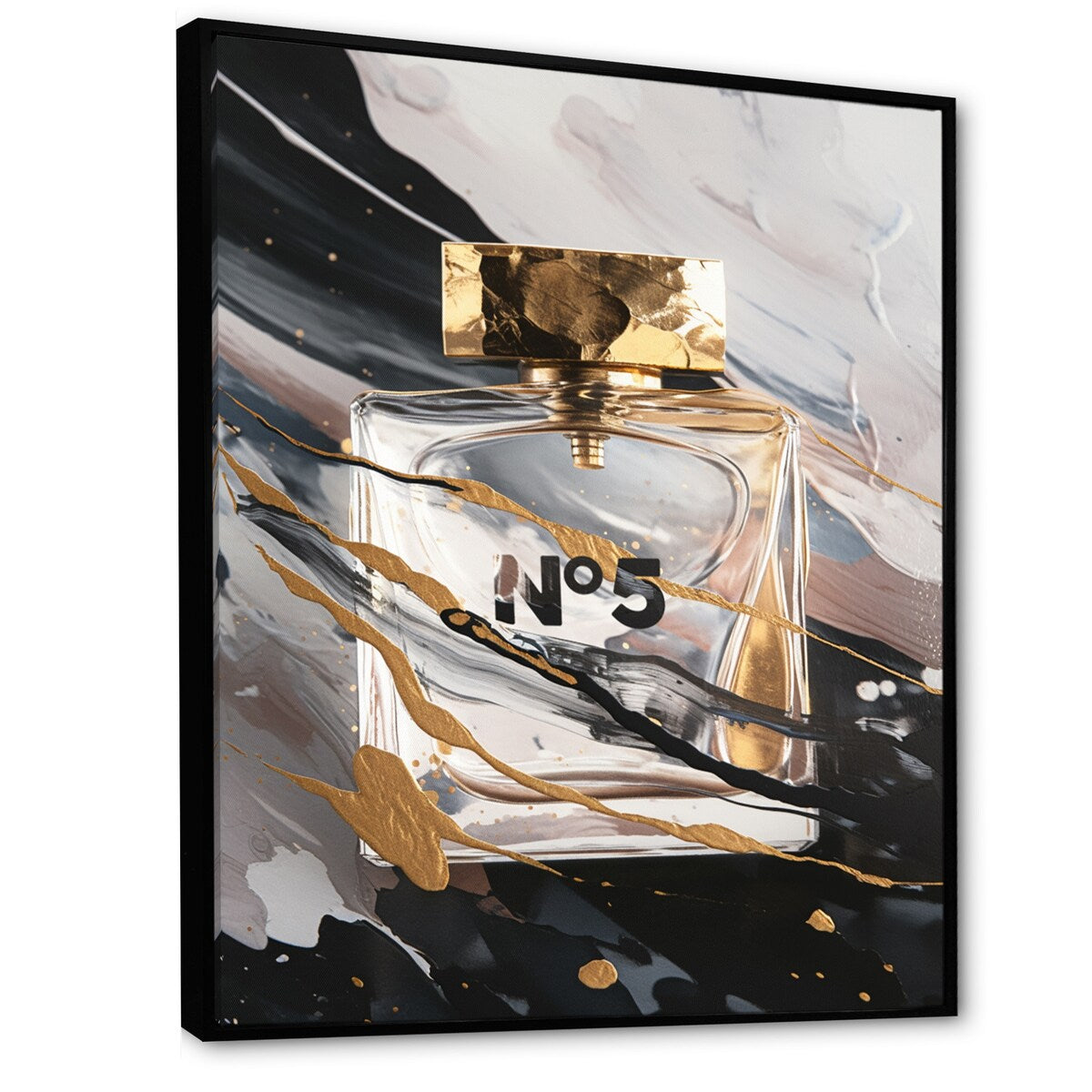Designart "Black Perfume Bottle Masterpieces Iv" Fashion Perfume Framed Wall Art Prints
