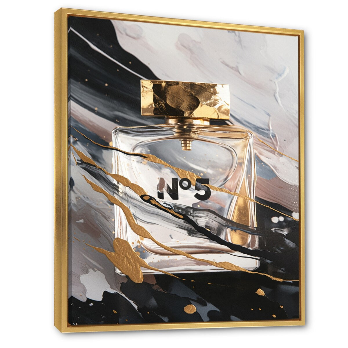 Designart "Black Perfume Bottle Masterpieces Iv" Fashion Perfume Framed Wall Art Prints