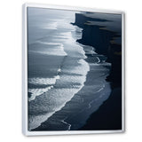 Designart "Black Sand Beach Aerial View I" Beach & Ocean White Wall Decor - Coastal Bedroom Framed Canvas Wall Art