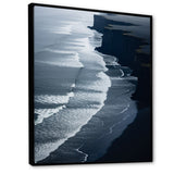 Designart "Black Sand Beach Aerial View I" Beach & Ocean White Wall Decor - Coastal Bedroom Framed Canvas Wall Art