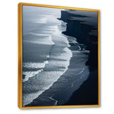 Designart "Black Sand Beach Aerial View I" Beach & Ocean White Wall Decor - Coastal Bedroom Framed Canvas Wall Art