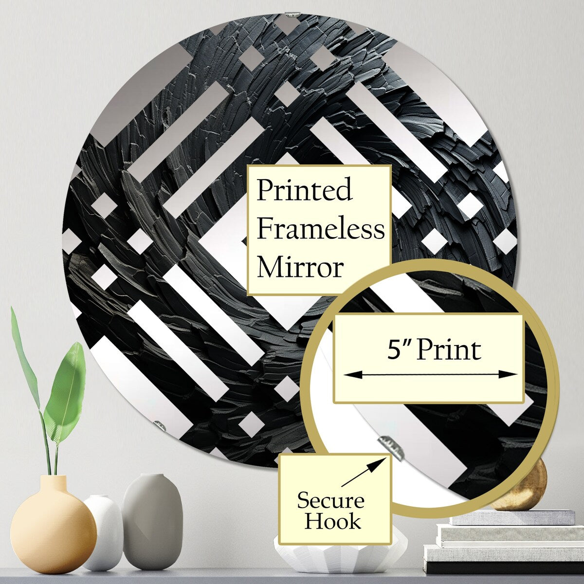Designart "Black Spiraling fractal sprial" - Modern Abstract Spirals Diamond Decorative Mirror