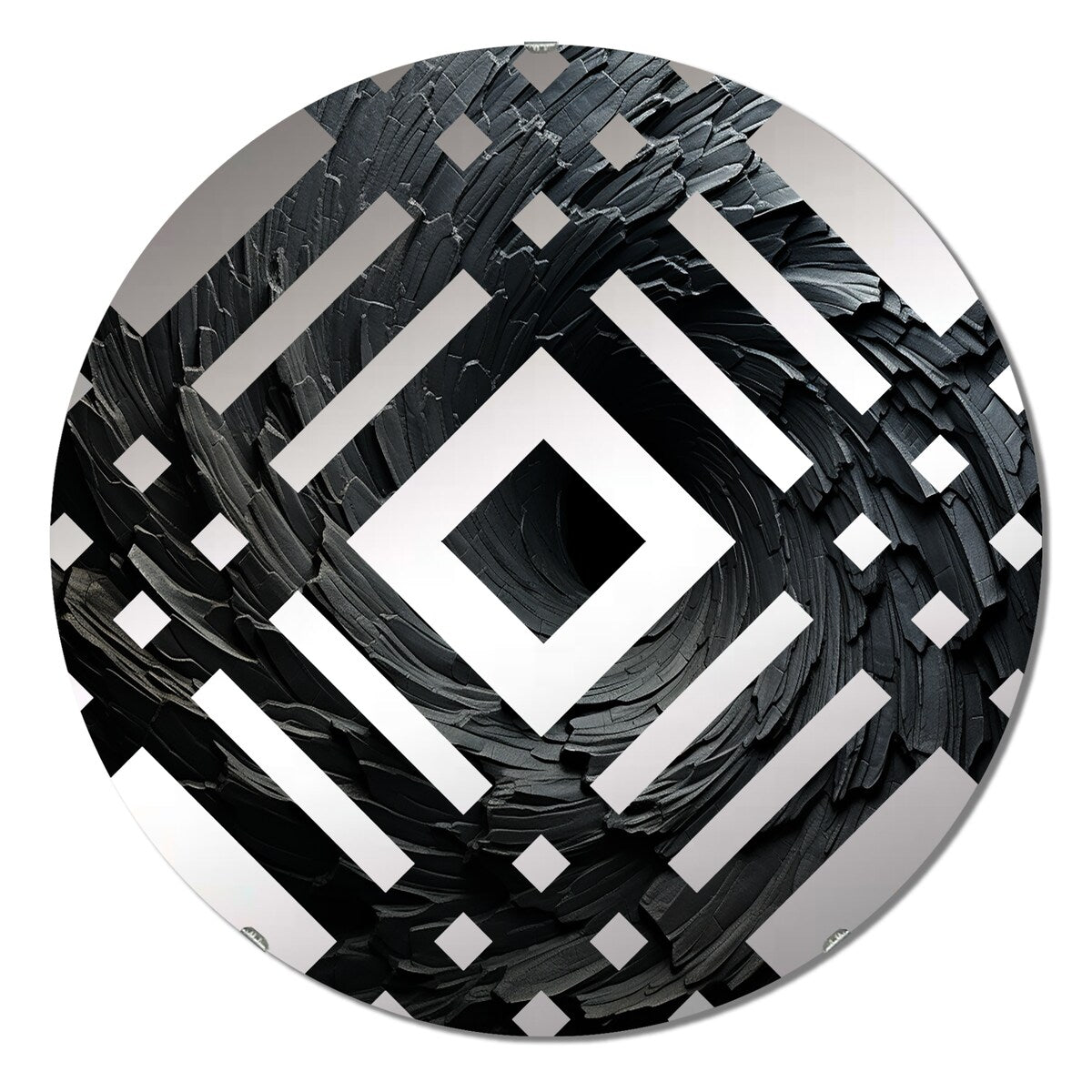 Designart "Black Spiraling fractal sprial" - Modern Abstract Spirals Diamond Decorative Mirror