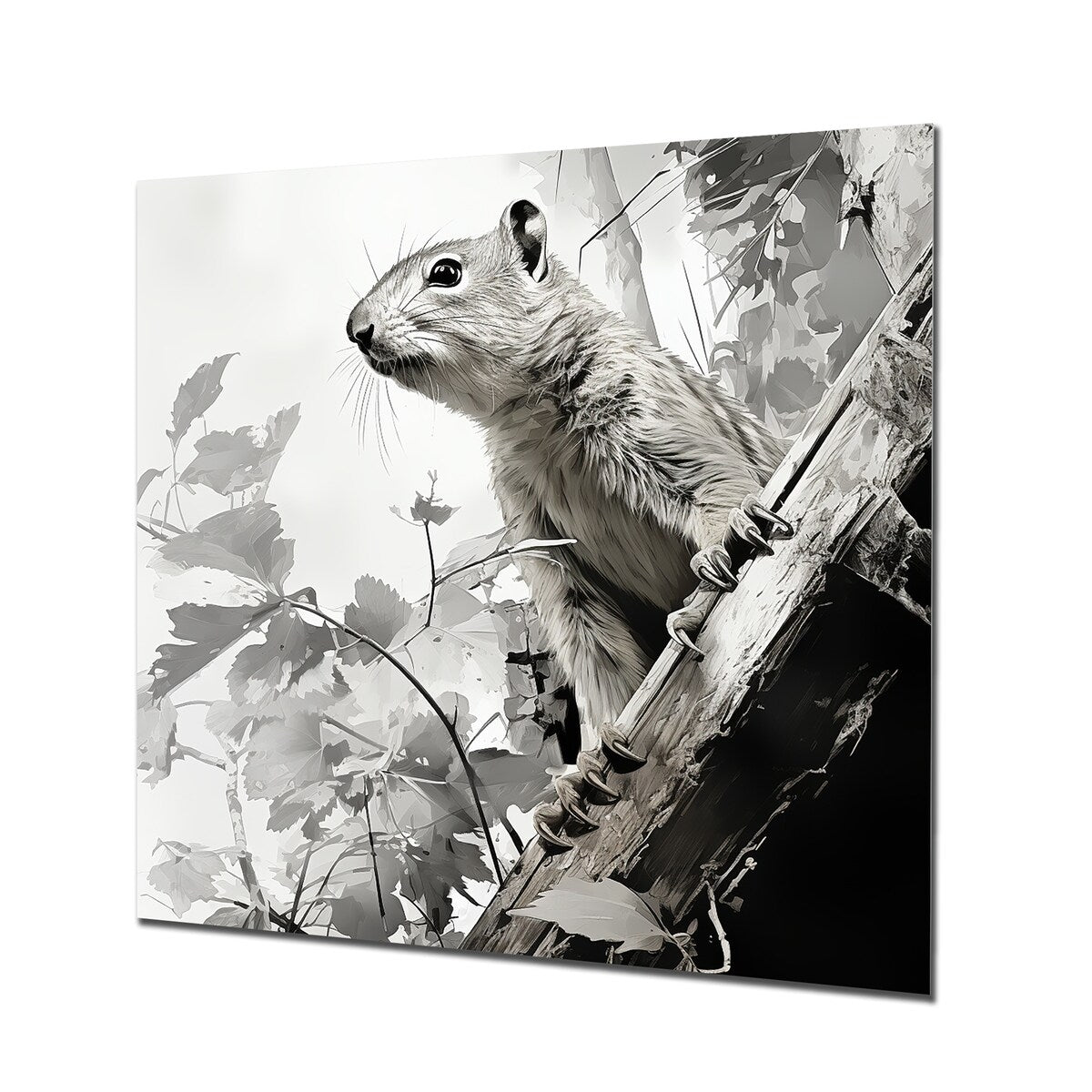 Designart "Black White Squirrel Forest Acrobat I" Squirrel Animal Metal Wall Art Grey Wall Décor Modern Metal Art Work