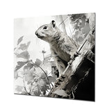 Designart "Black White Squirrel Forest Acrobat I" Squirrel Animal Metal Wall Art Grey Wall Décor Modern Metal Art Work