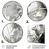 Designart "Black White Squirrel Forest Acrobat I" Squirrel Animal Metal Wall Art Grey Wall Décor Modern Metal Art Work