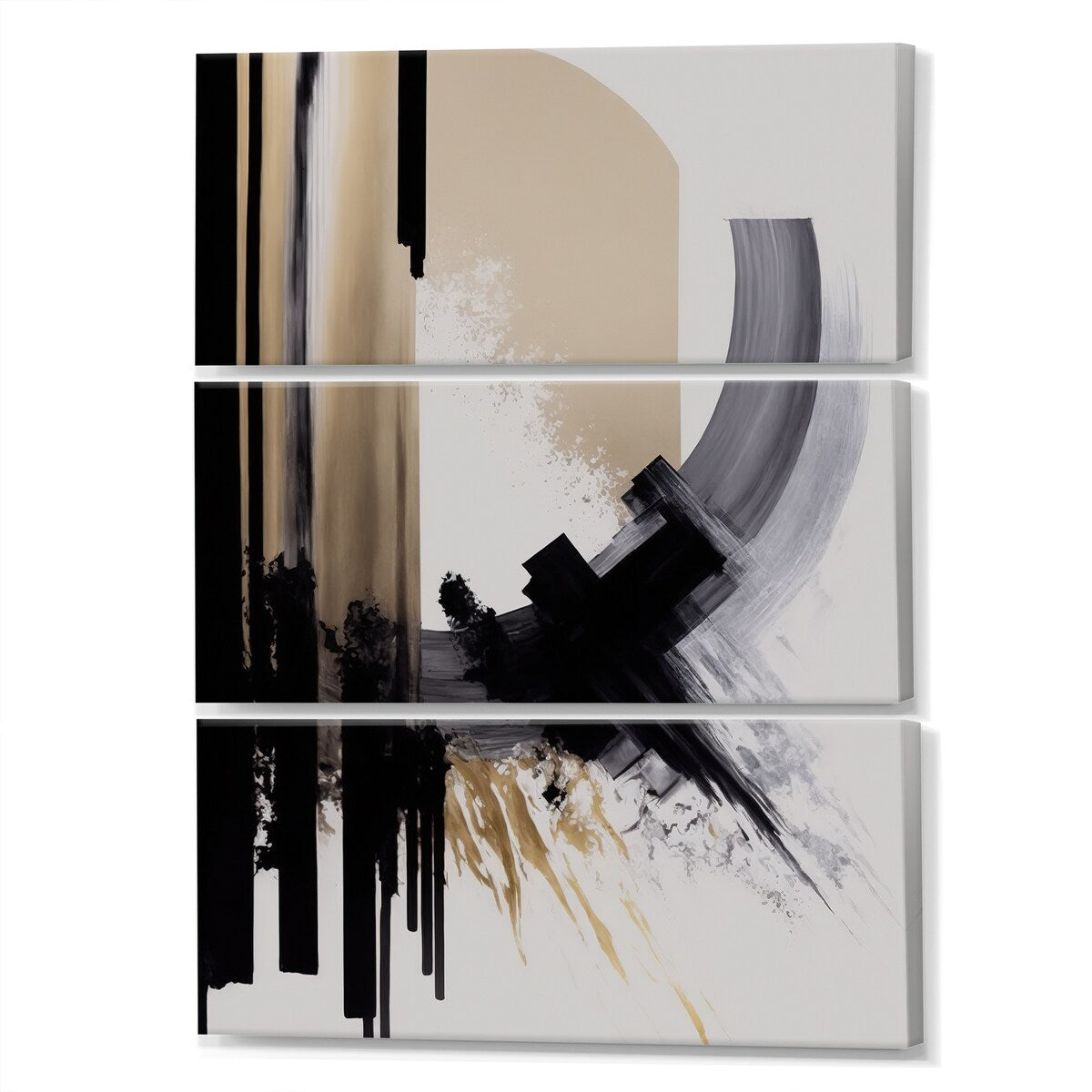 Designart "Black, White And Gold Expression IV" Modern Canvas Art Print - 3 Panels