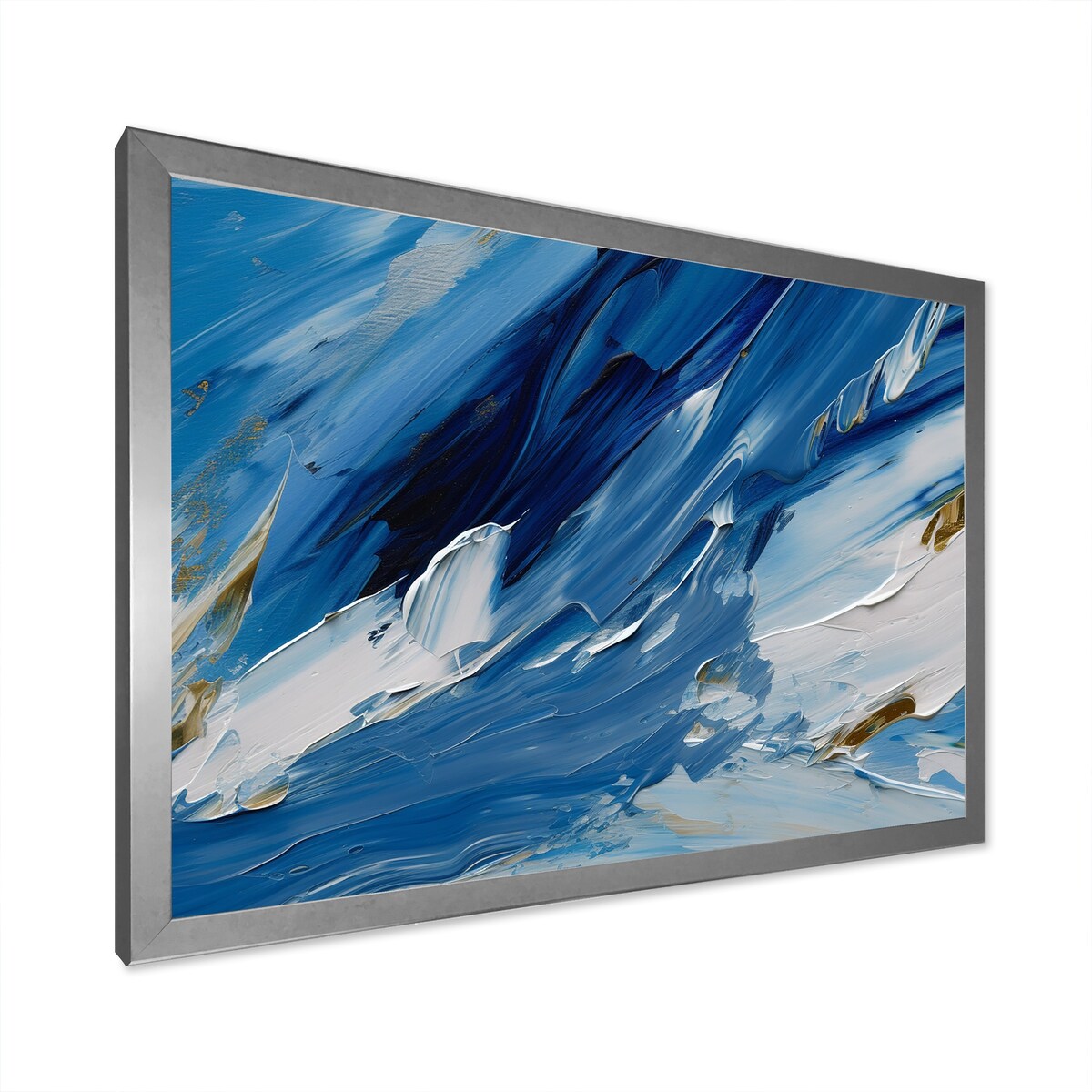 Designart "Bliss Of Happiness Abstract In Retro Blue" Abstract Painting Framed Wall Decor