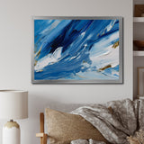 Designart "Bliss Of Happiness Abstract In Retro Blue" Abstract Painting Framed Wall Decor