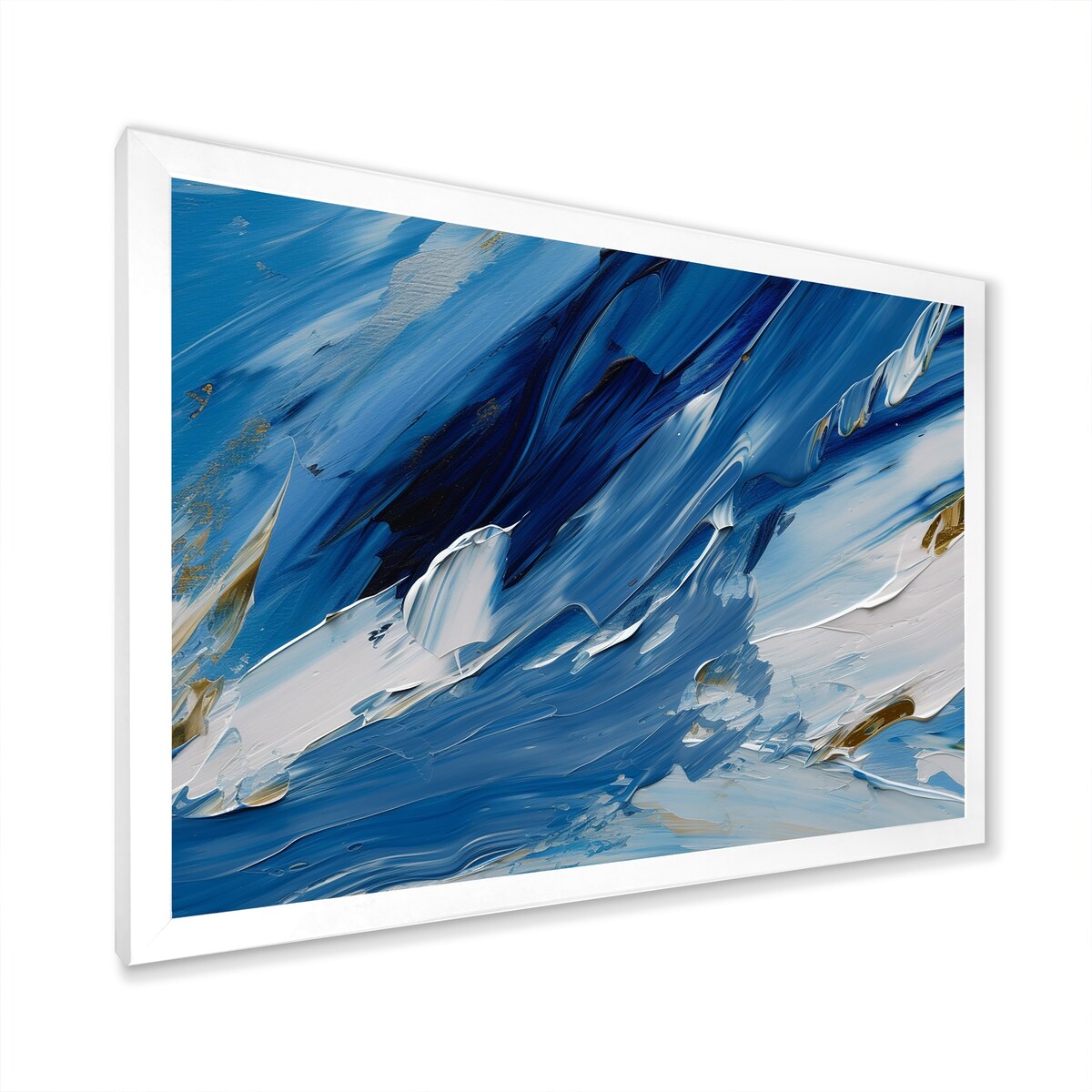 Designart "Bliss Of Happiness Abstract In Retro Blue" Abstract Painting Framed Wall Decor