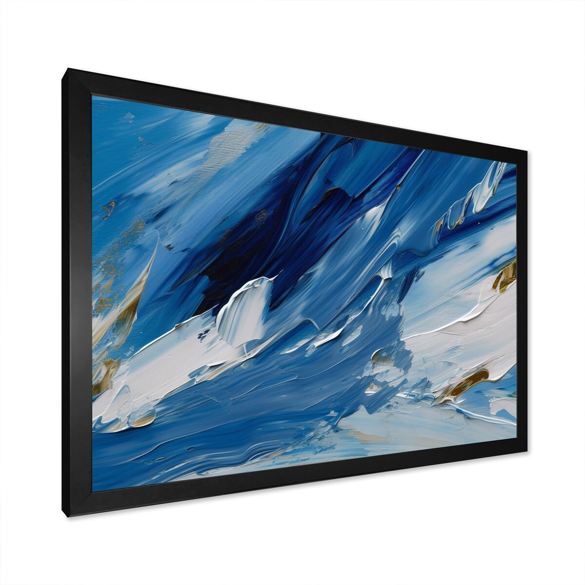 Designart "Bliss Of Happiness Abstract In Retro Blue" Abstract Painting Framed Wall Decor