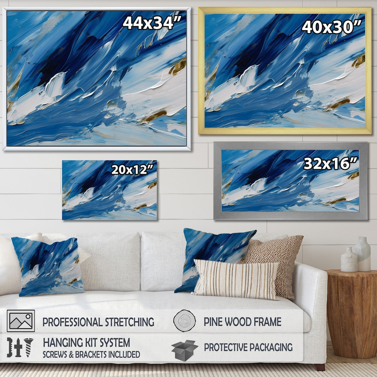 Designart "Bliss Of Happiness Abstract In Retro Blue" Abstract Painting Framed Wall Decor