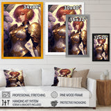 Designart "Blonde Anime Seiya With Wings And Armor IV" Woman Fantasy Framed Canvas Wall Art