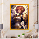 Designart "Blonde Anime Seiya With Wings And Armor IV" Woman Fantasy Framed Canvas Wall Art