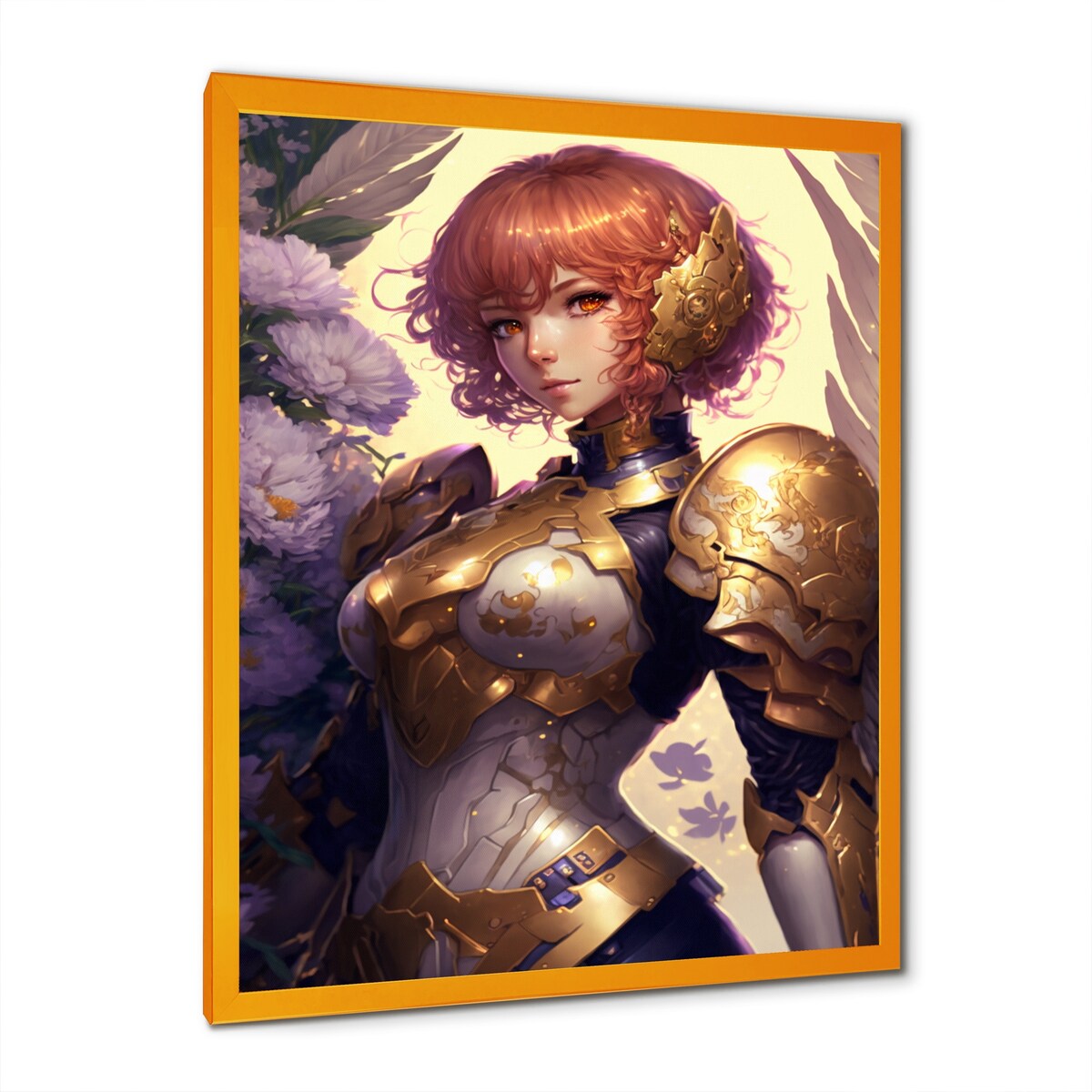 Designart "Blonde Anime Seiya With Wings And Armor IV" Woman Fantasy Framed Canvas Wall Art