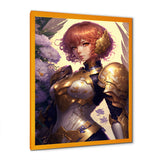 Designart "Blonde Anime Seiya With Wings And Armor IV" Woman Fantasy Framed Canvas Wall Art
