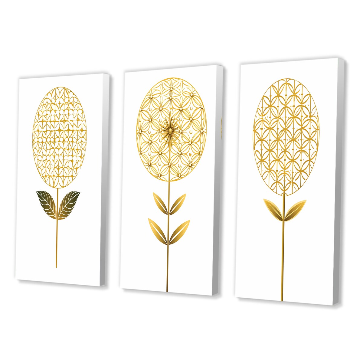 Designart "Blooming Gold Flower Of Life IV" Abstract Botanicals Wall Art Set Of 3 - Modern Printed Art Set For Bedroom