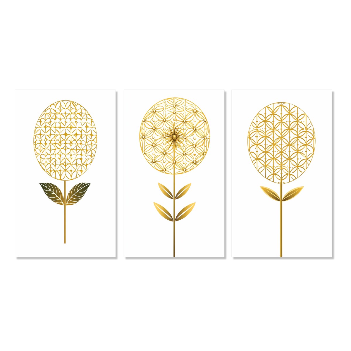 Designart "Blooming Gold Flower Of Life IV" Abstract Botanicals Wall Art Set Of 3 - Modern Printed Art Set For Bedroom