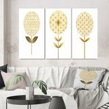 Designart "Blooming Gold Flower Of Life IV" Abstract Botanicals Wall Art Set Of 3 - Modern Printed Art Set For Bedroom