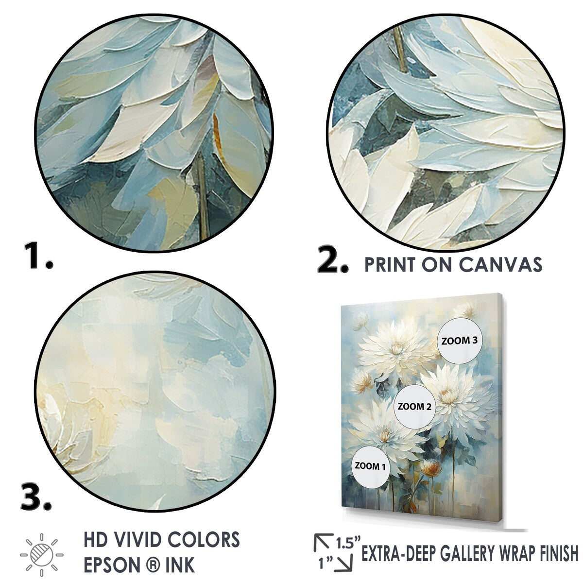 Designart "Blooming Mums In Beige And Blue I" Mums Wall Art