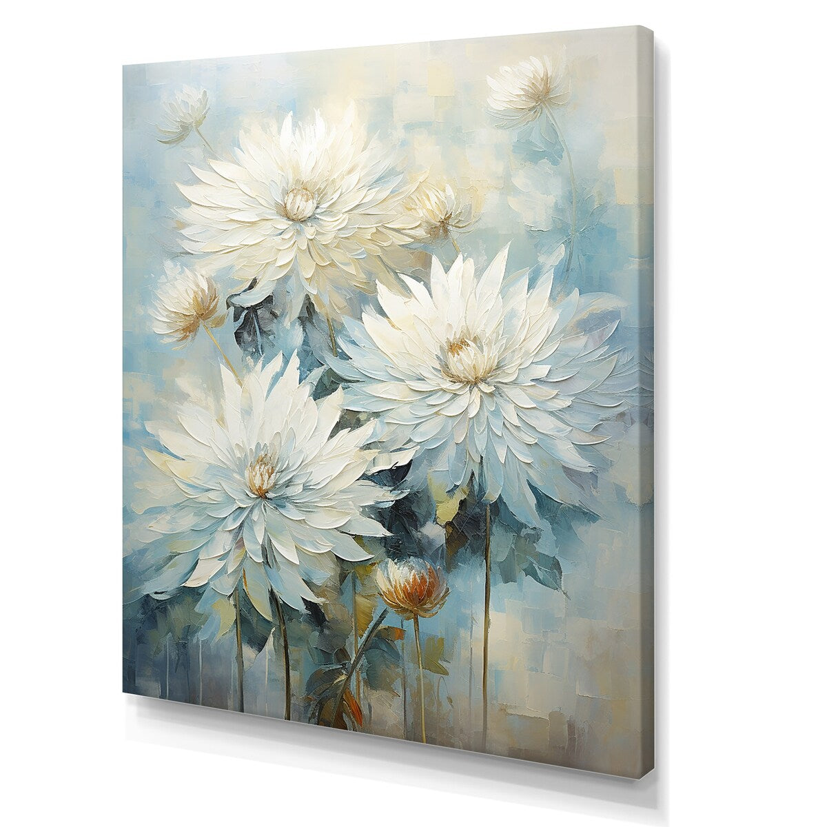 Designart "Blooming Mums In Beige And Blue I" Mums Wall Art