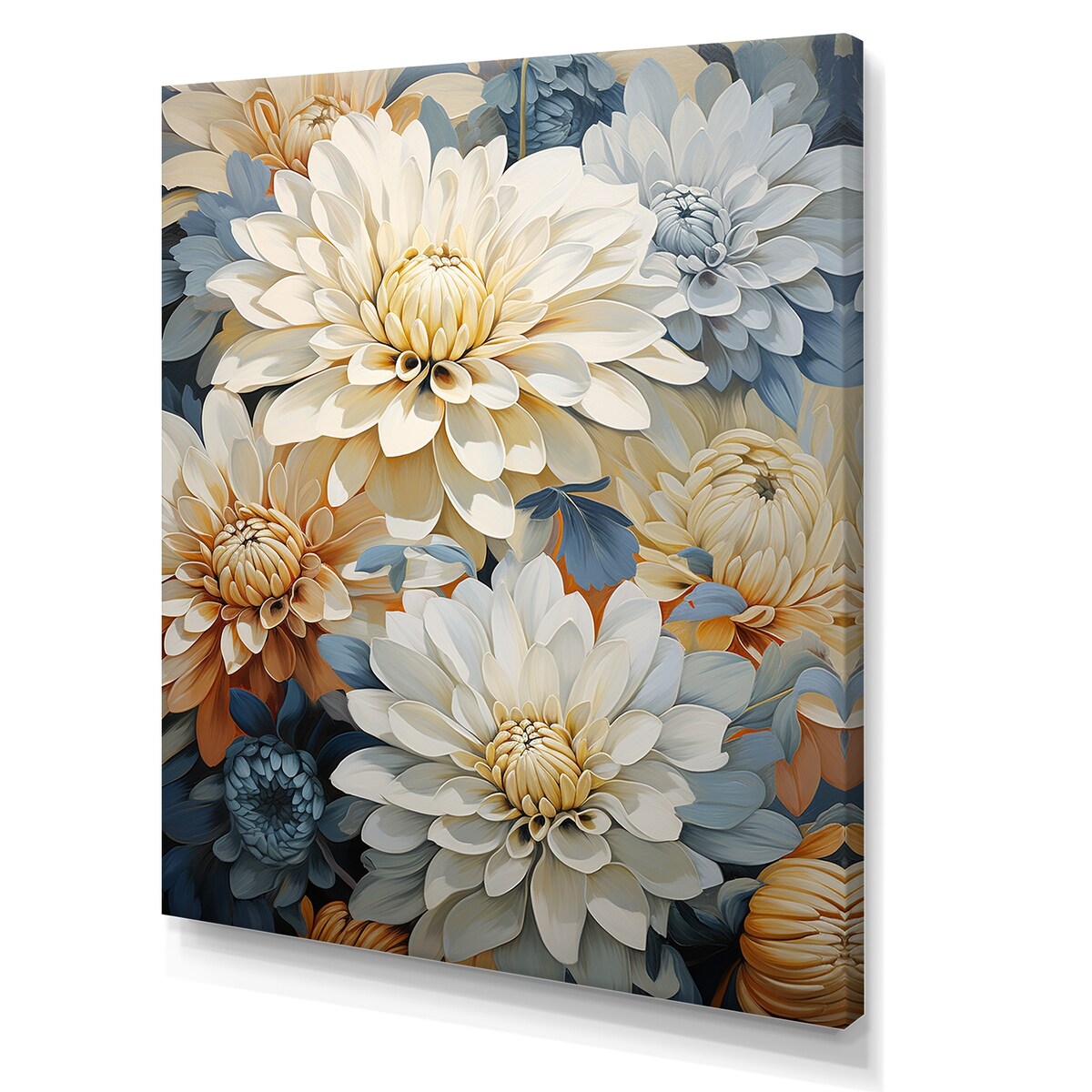 Designart "Blooming Mums Painting In Beige And Blue" Mums Wall Art