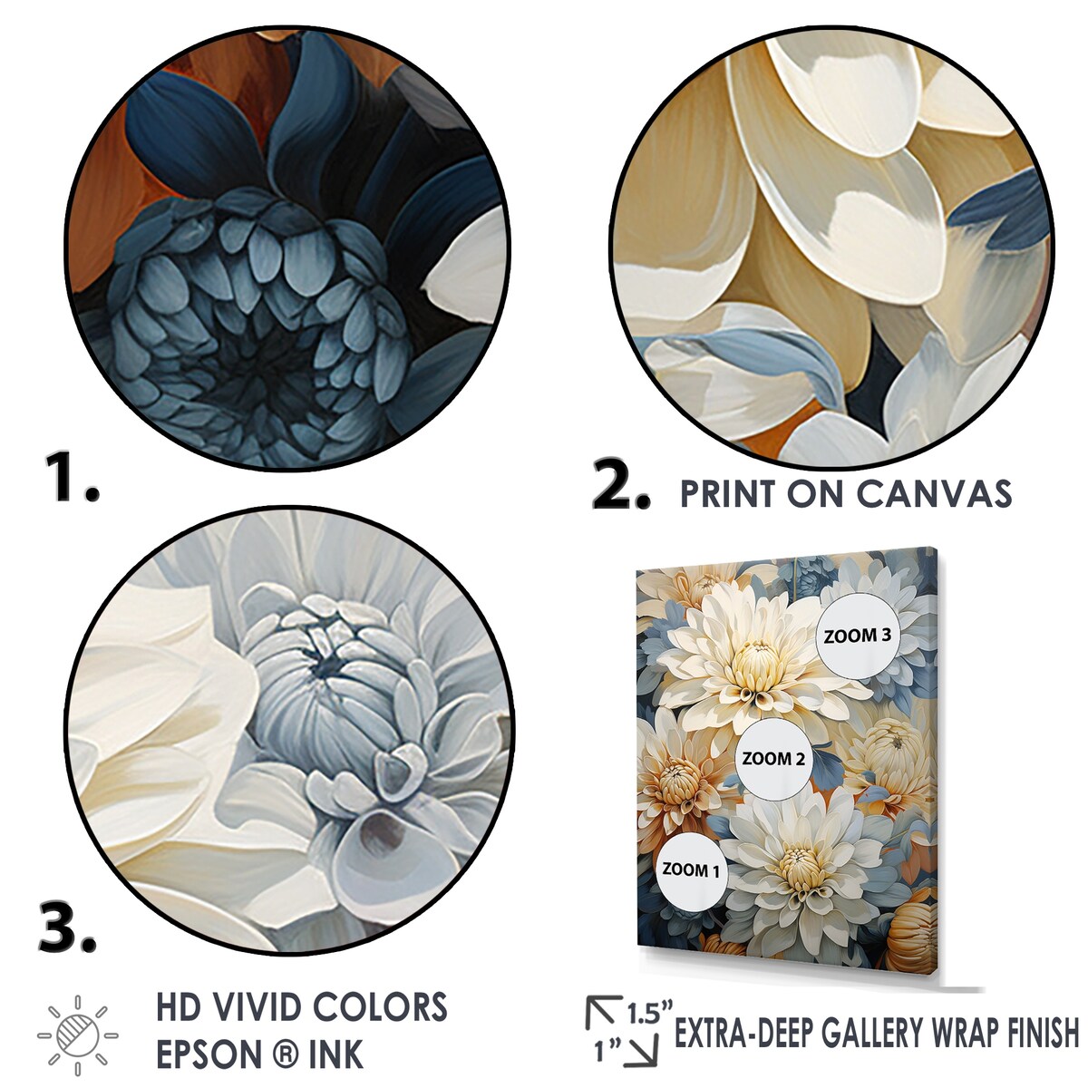 Designart "Blooming Mums Painting In Beige And Blue" Mums Wall Art