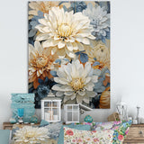 Designart "Blooming Mums Painting In Beige And Blue" Mums Wall Art