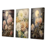 Designart "Blooming Pastel Chrysanthemum Retro Full Moon I" Wildflowers Traditional Gallery Wall Set Of 3 For Home Decor