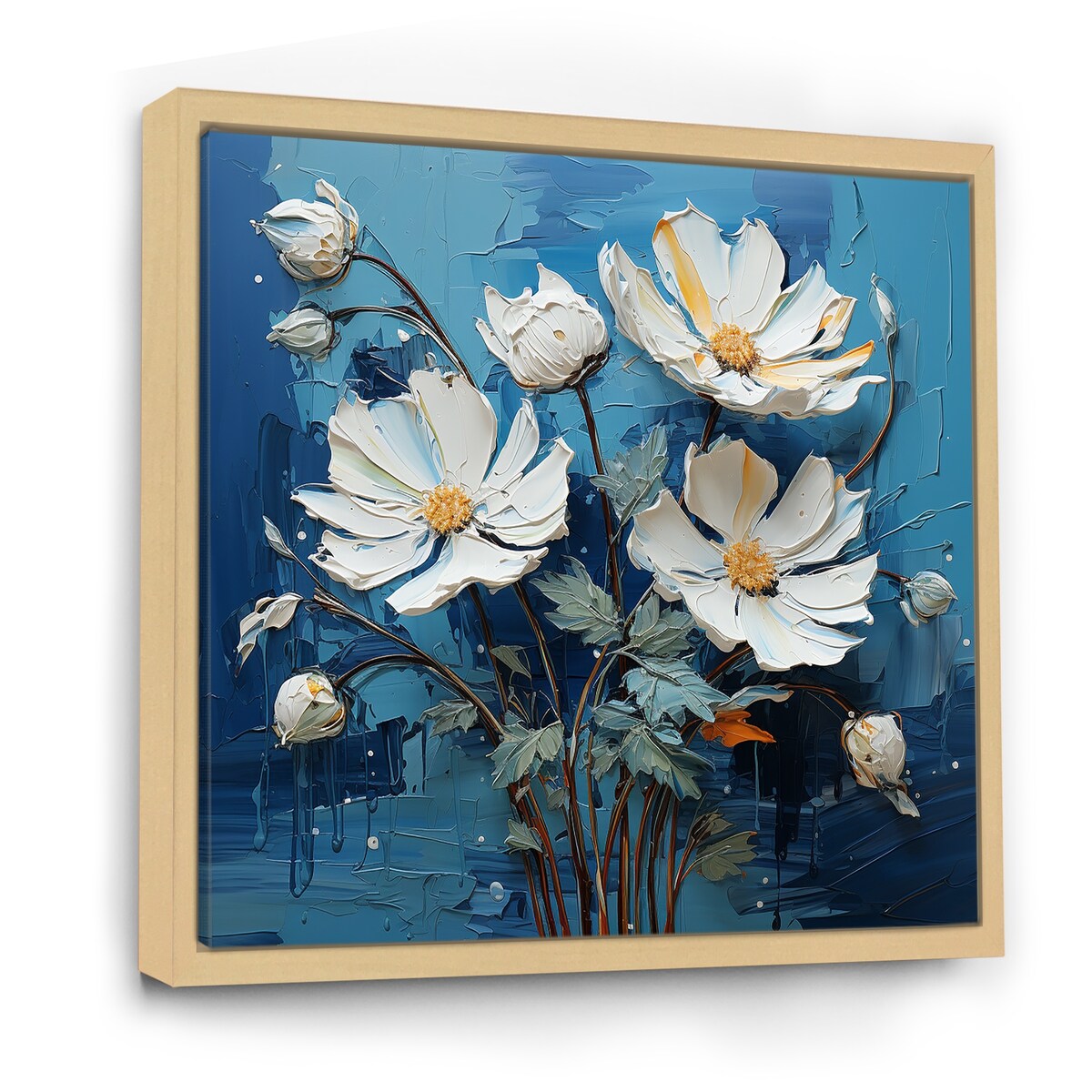 Designart "Blooms Blue And Beige Harmonious" Abstract Framed Canvas Art Print
