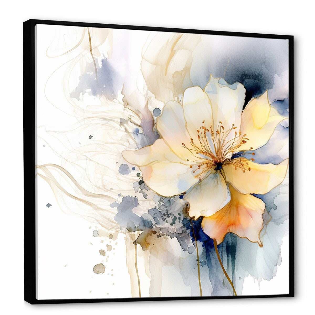 Designart "Blooms Blue And Beige Harmonious" Abstract Framed Canvas Art Print