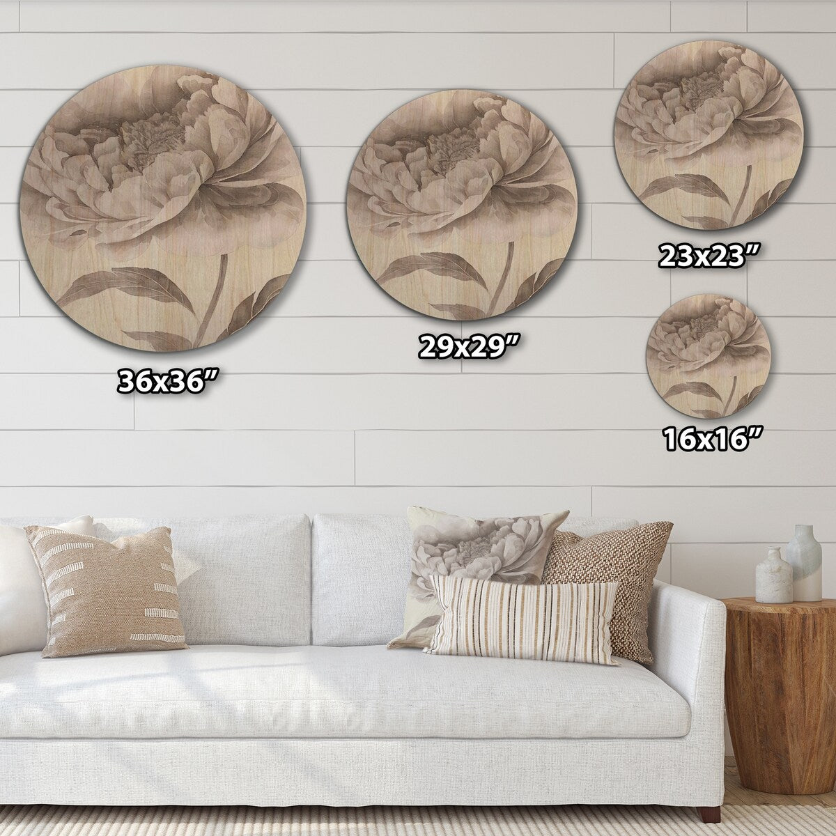 Designart "Blossoming Peony In Shades Of Gray II" Floral Peony Wood Wall Art - Natural Pine Wood