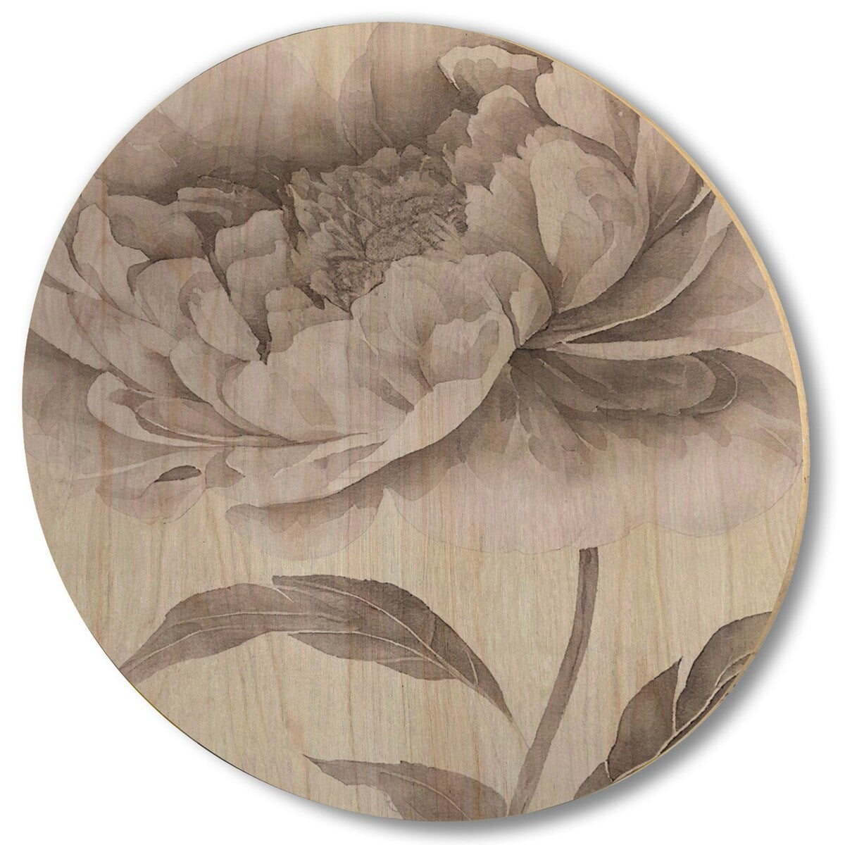 Designart "Blossoming Peony In Shades Of Gray II" Floral Peony Wood Wall Art - Natural Pine Wood