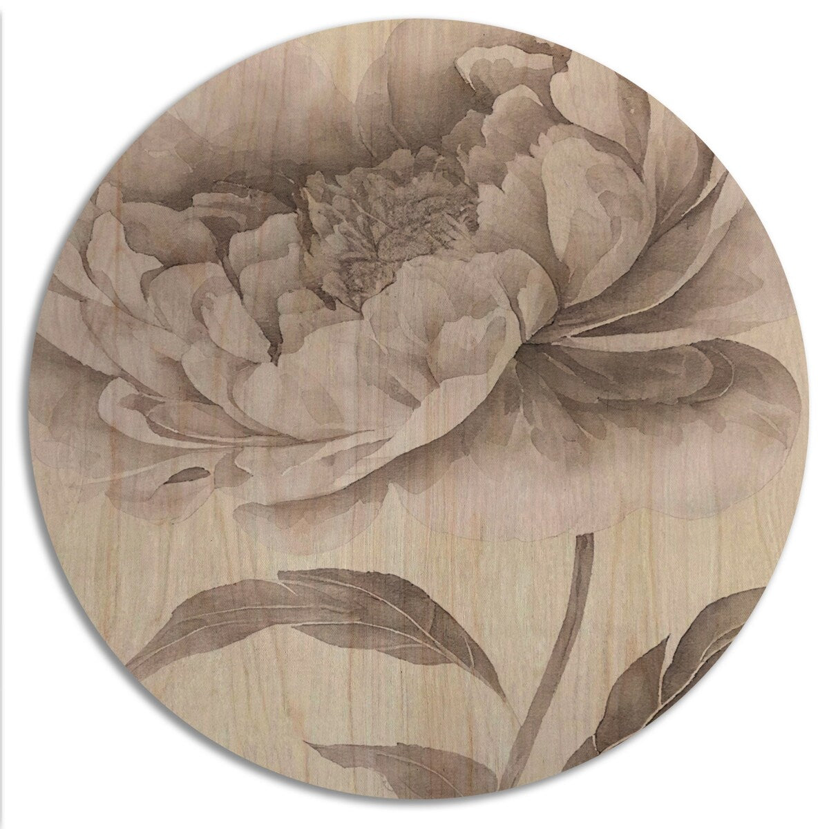 Designart "Blossoming Peony In Shades Of Gray II" Floral Peony Wood Wall Art - Natural Pine Wood