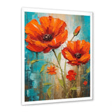 Designart "Blossoming Red Poppes On Teal Sky Painting" Poppies Framed Wall Art Prints
