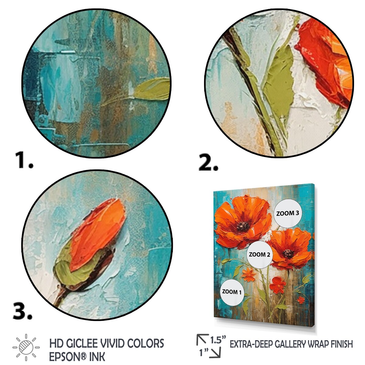 Designart "Blossoming Red Poppes On Teal Sky Painting" Poppies Framed Wall Art Prints