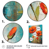 Designart "Blossoming Red Poppes On Teal Sky Painting" Poppies Framed Wall Art Prints