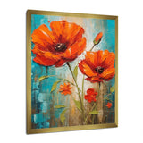 Designart "Blossoming Red Poppes On Teal Sky Painting" Poppies Framed Wall Art Prints