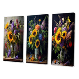 Designart "Blossoming Sunflower Bouquet With Wildflowers II" Sunflower Wall Art Set Of 3 Gallery Wall Set For Home Decor