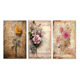 Designart "Blossoming Yellow Rustic Vintage Illustration Art" Rose Wall Art Set Of 3 - Canvas Set For Living Room Decor