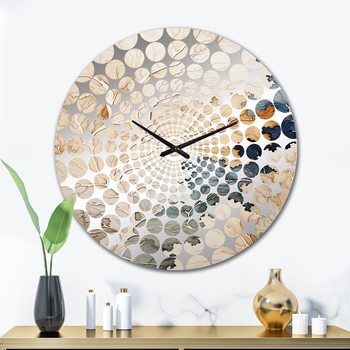 Designart "Blue And Beige Tree Amercian Basswood" Grey Tree Amercian Basswood Oversized Wall Clocks For Entryway